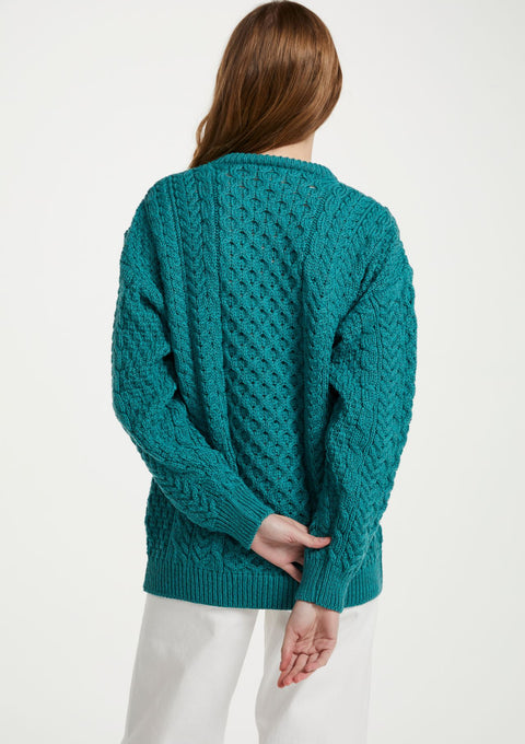 Inisheer Traditional Ladies Merino Aran Sweater - Teal