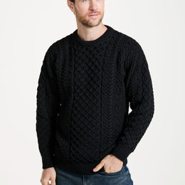Pull traditionnel mérinos Aran pour hommes Inisheer - Noir