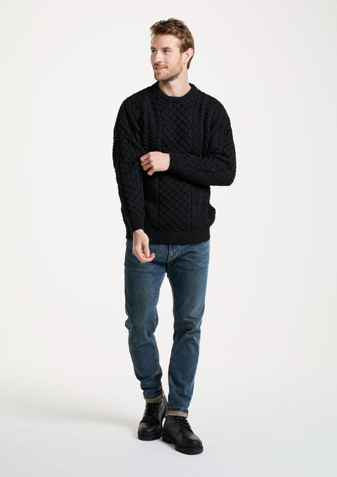 Merino wool, sweater, made in Ireland, knitwear, men's sweater, crew neck sweater,aran sweater, Ireland, jumper, black jumper
