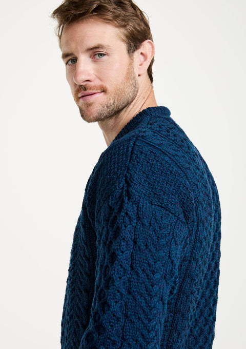 Made in Ireland, knitwear, men's sweater, Aran sweater, merino wool, cable knit, unisex, fisherman,blue