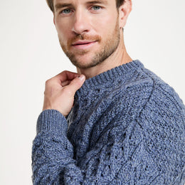 Pull Inisheer Traditional Merino Aran pour Homme - Bleu Gris