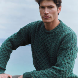 Pull traditionnel mérinos Aran pour hommes Inisheer - Vert