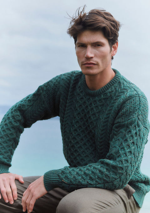 Pull traditionnel mérinos Aran pour hommes Inisheer - Vert