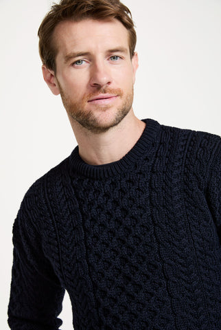 Inisheer Traditional Mens Aran Sweater - Navy