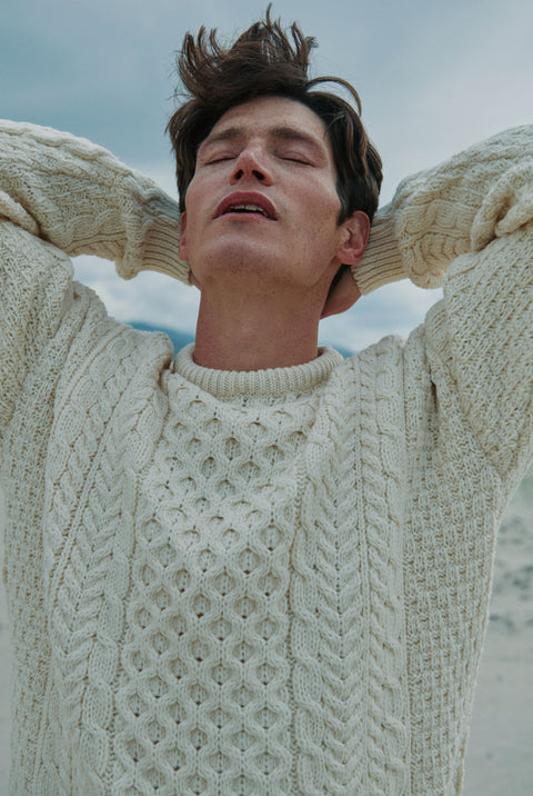 Inisheer Traditioneller Aran-Pullover für Herren – Creme