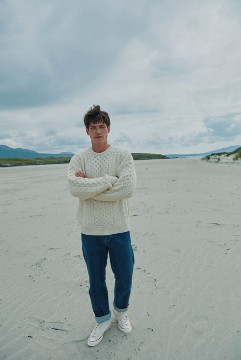 Pull Aran Traditionnel Inisheer pour Homme - Crème