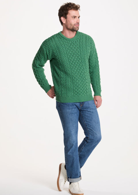 Inisheer Traditional Men's Merino Aran Sweater - Green