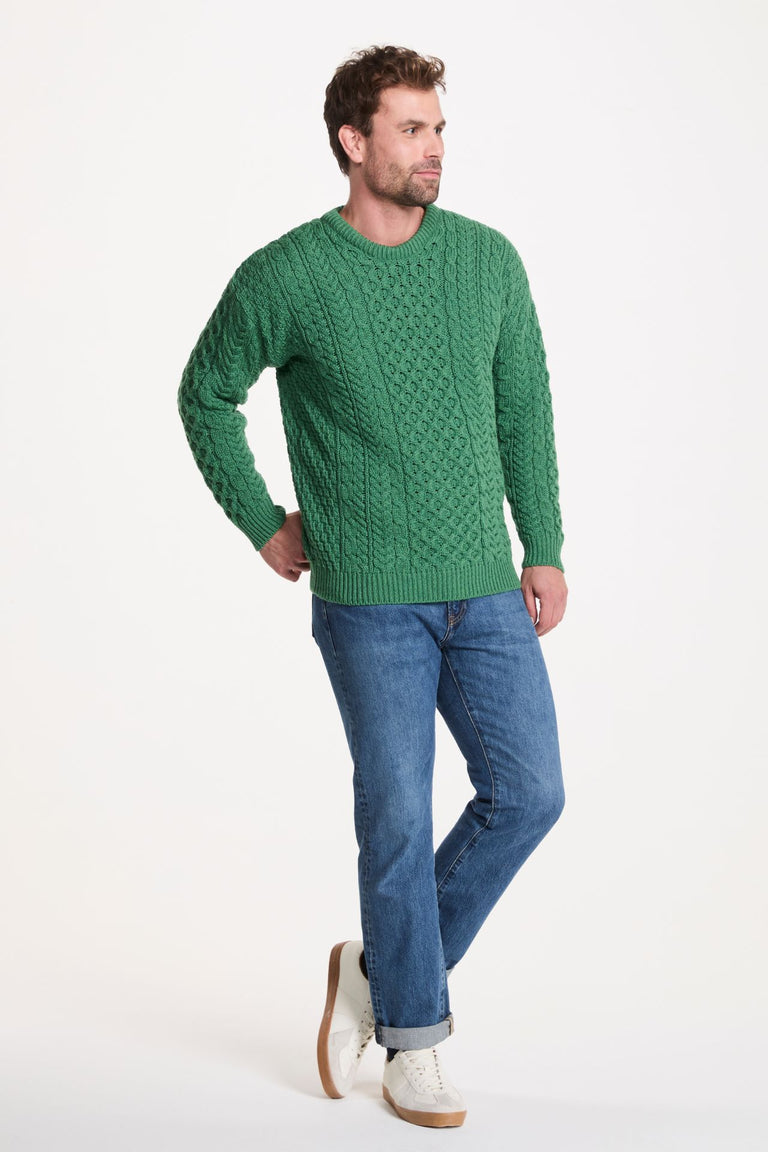 Inisheer Traditional Men's Merino Aran Sweater - Green