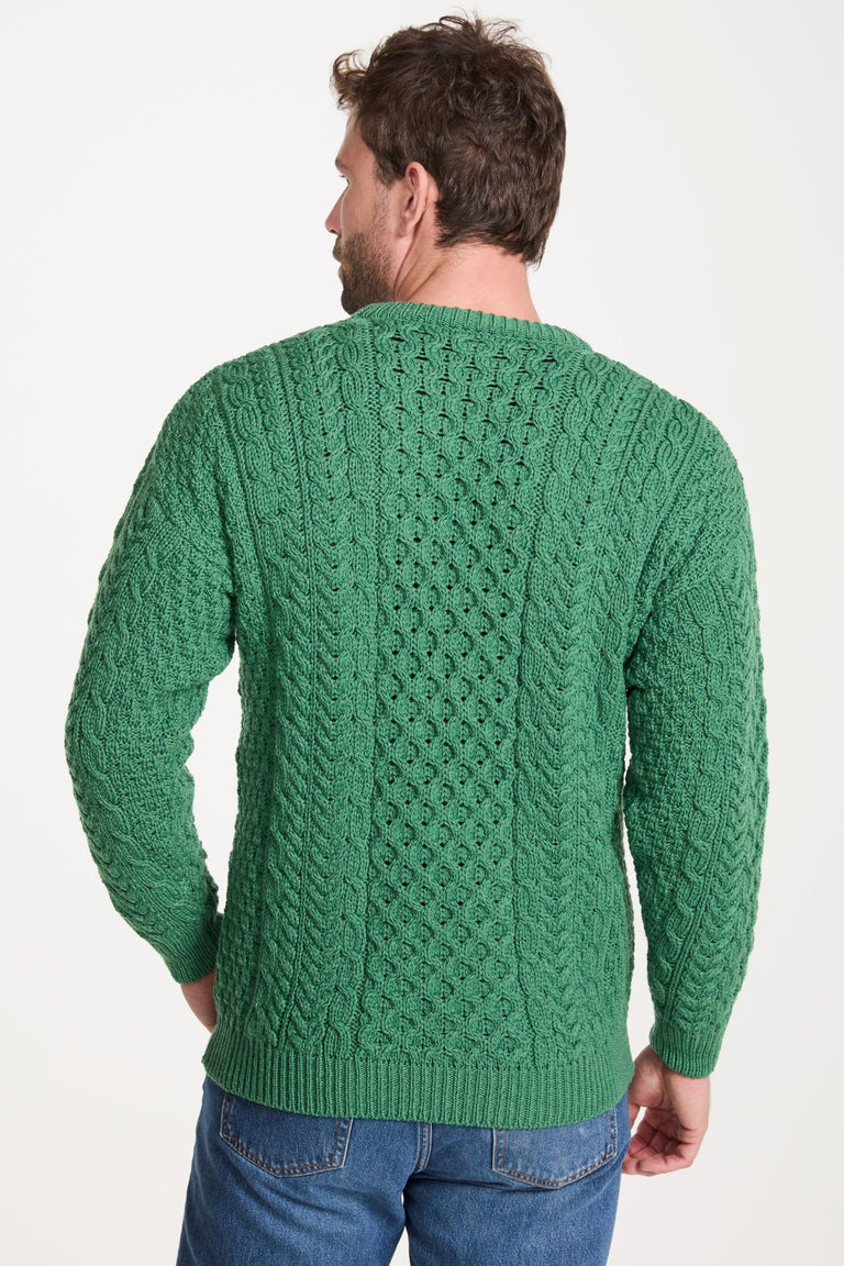 Inisheer Traditional Men's Merino Aran Sweater - Green