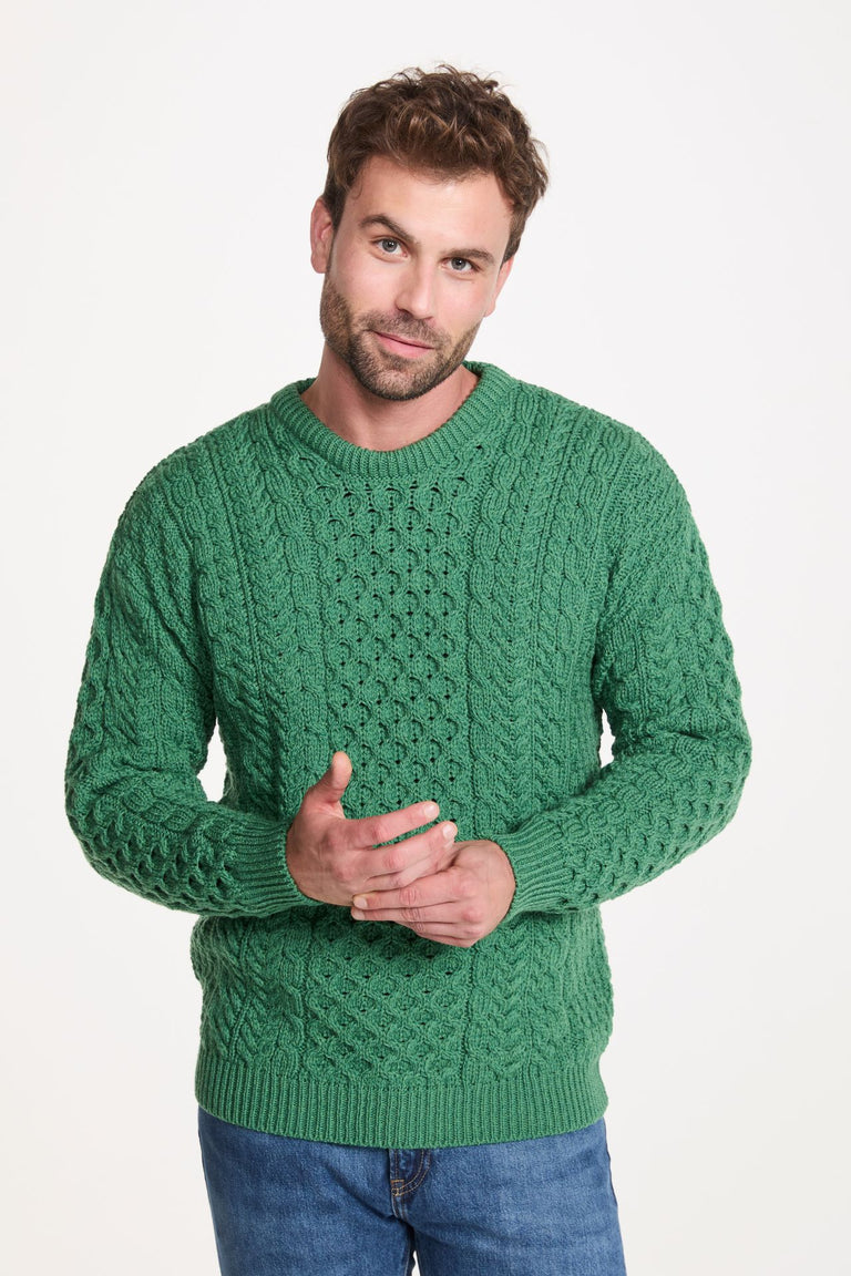 Inisheer Traditional Men's Merino Aran Sweater - Green