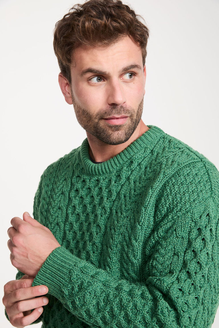 Inisheer Traditional Men's Merino Aran Sweater - Green