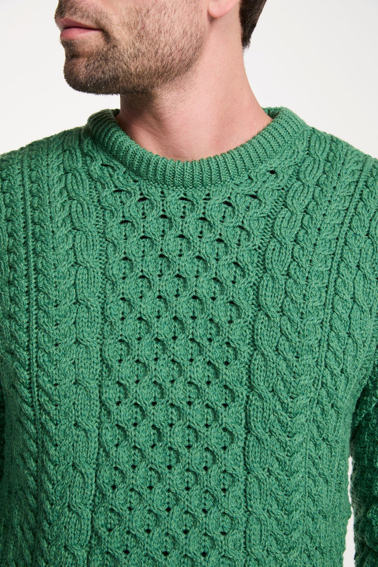 Inisheer Traditional Men's Merino Aran Sweater - Green