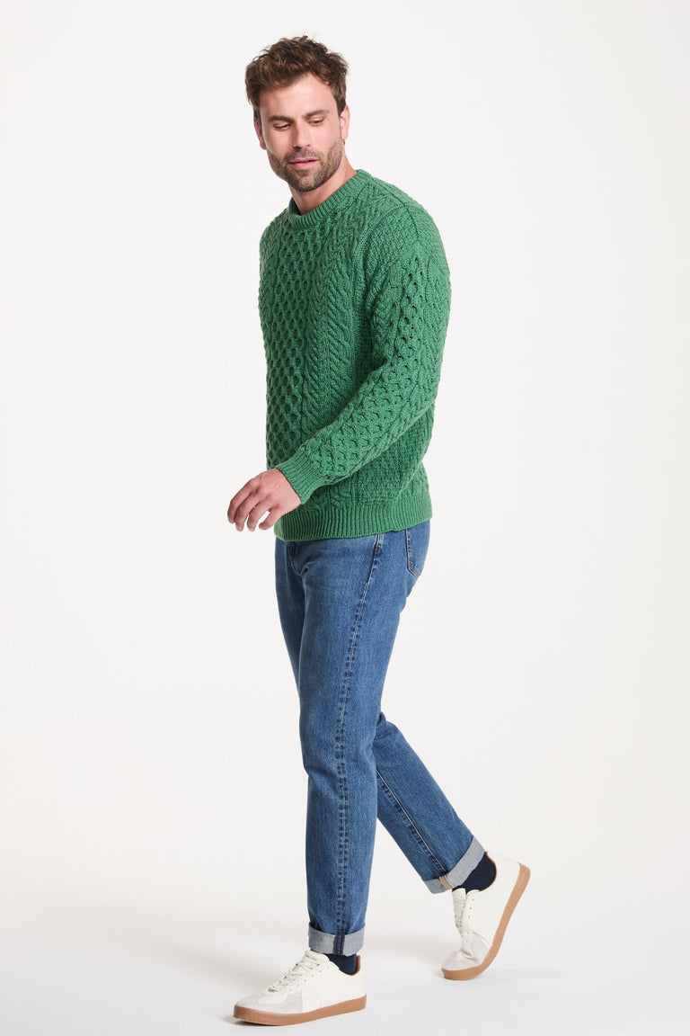 Inisheer Traditional Men's Merino Aran Sweater - Green