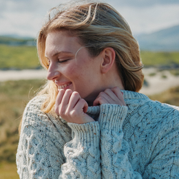 Inisheer Traditional Ladies Merino Aran Sweater - Flecked Cream