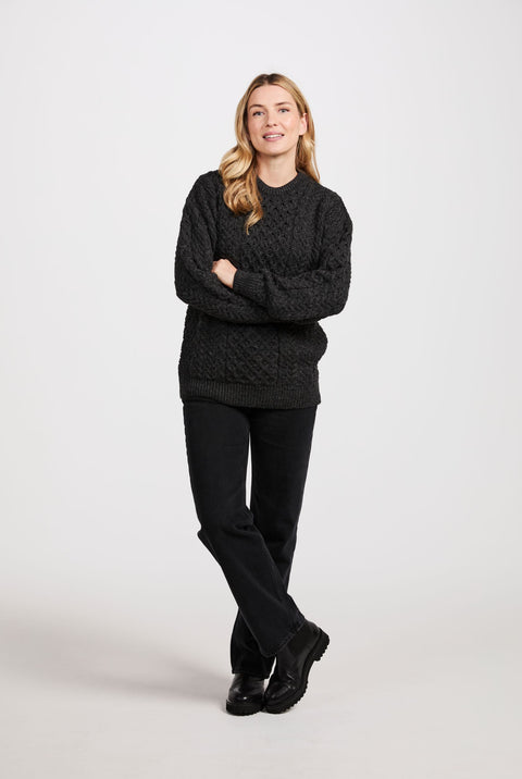 Inishbofin Ladies Traditional Aran Sweater - Charcoal