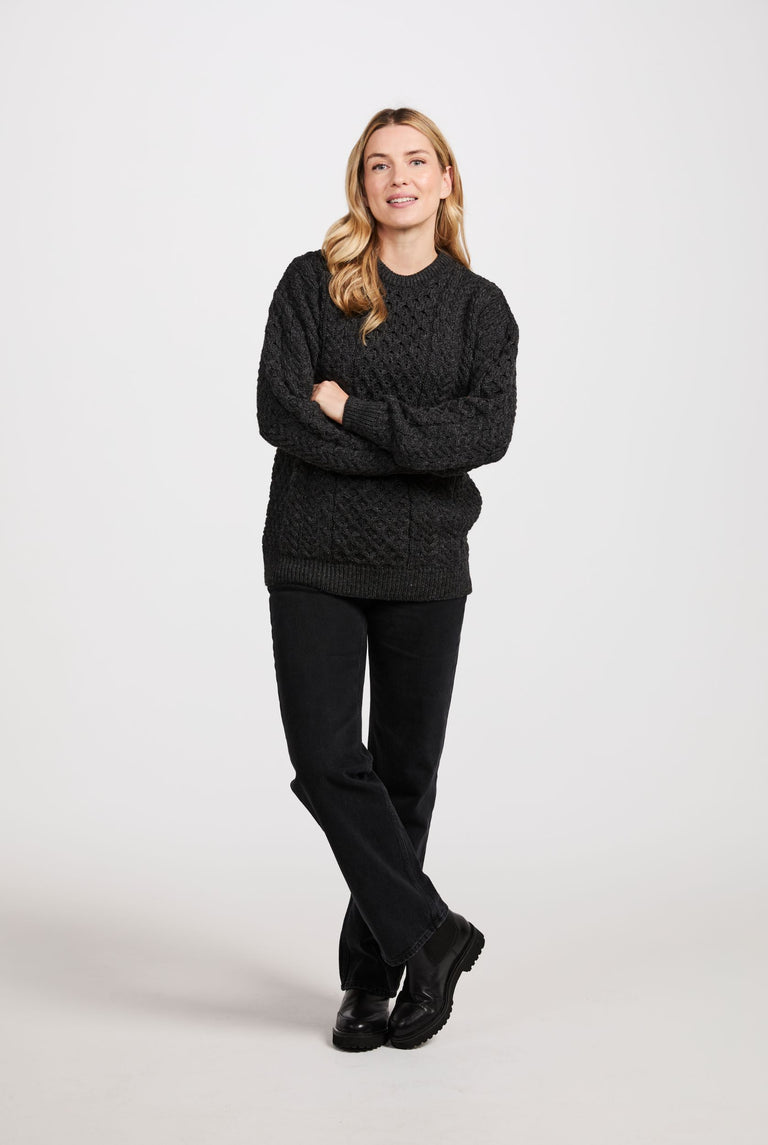 Pull Aran traditionnel pour femme Inishbofin - Anthracite