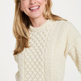 Inishbofin Ladies Traditional Aran Sweater - Cream