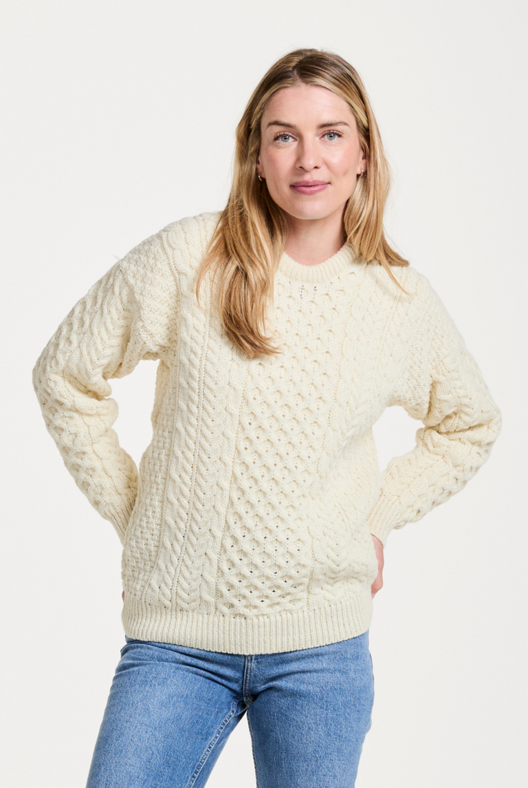 Pull Aran traditionnel pour femme Inishbofin - Crème