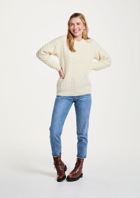 Sweater, merino wool, jumper, made in Ireland, Crew neck, cable knit, knitwear.wool jumper,aran, unisex, cream