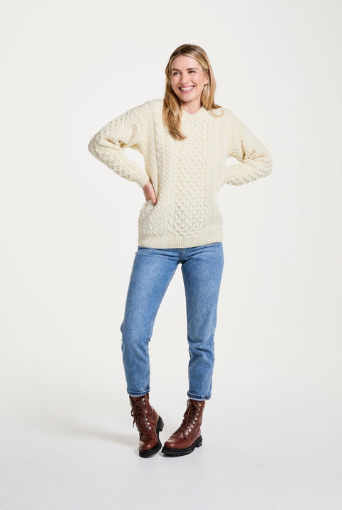 Pull Aran traditionnel pour femme Inishbofin - Crème