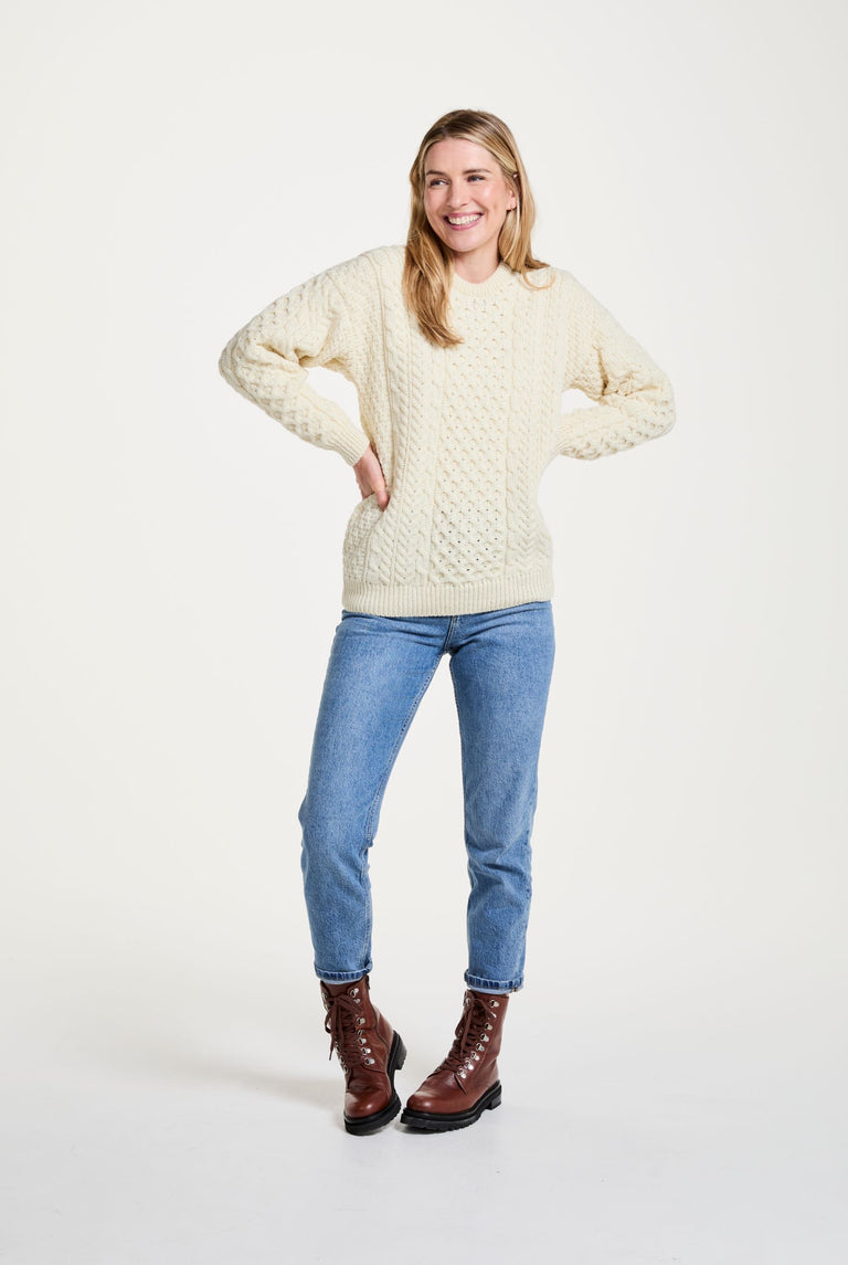 Inishbofin Traditioneller Aran-Pullover für Damen, Creme