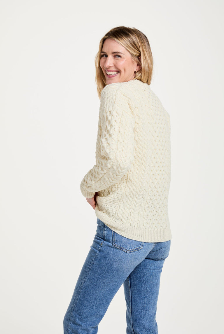 Pull Aran traditionnel pour femme Inishbofin - Crème