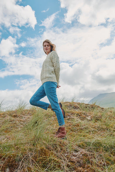 Inishbofin Traditional Ladies Aran Wool Sweater - Flecked Cream