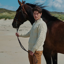 Inishbofin Traditioneller Aran-Pullover für Herren, Creme