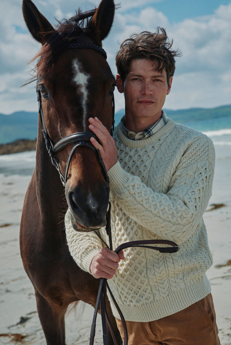 Pull Aran traditionnel pour homme Inishbofin - Crème