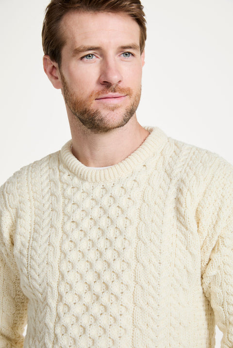 Inishbofin Traditioneller Aran-Pullover für Herren, Creme