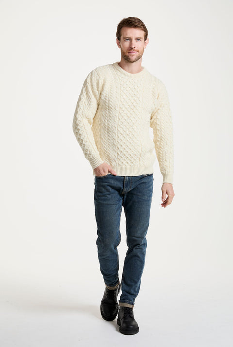 Inishbofin Traditioneller Aran-Pullover für Herren, Creme