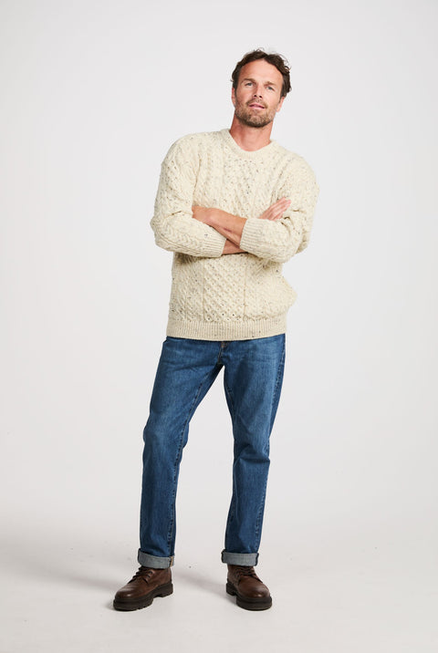 Inishbofin Mens Traditional Aran Sweater - Flecked Cream