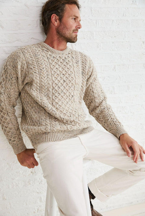 Inishbofin Mens Traditional Aran Sweater - Flecked Oat