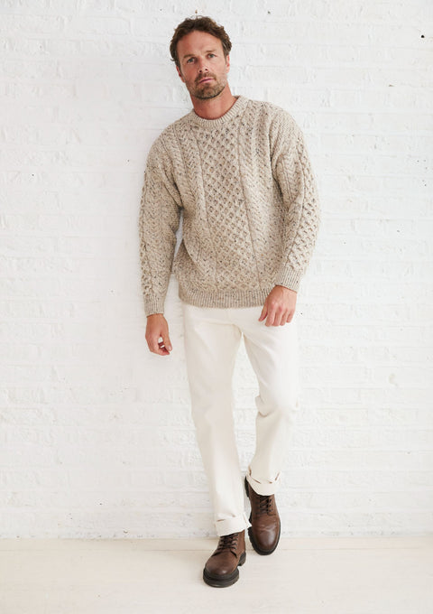 Sweater, merino wool, jumper, made in Ireland, Crew neck, cable knit, knitwear.wool jumper,aran, unisex, oat