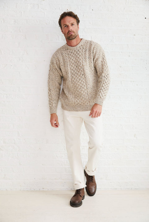 Pull Aran traditionnel pour homme Inishbofin - Avoine mouchetée