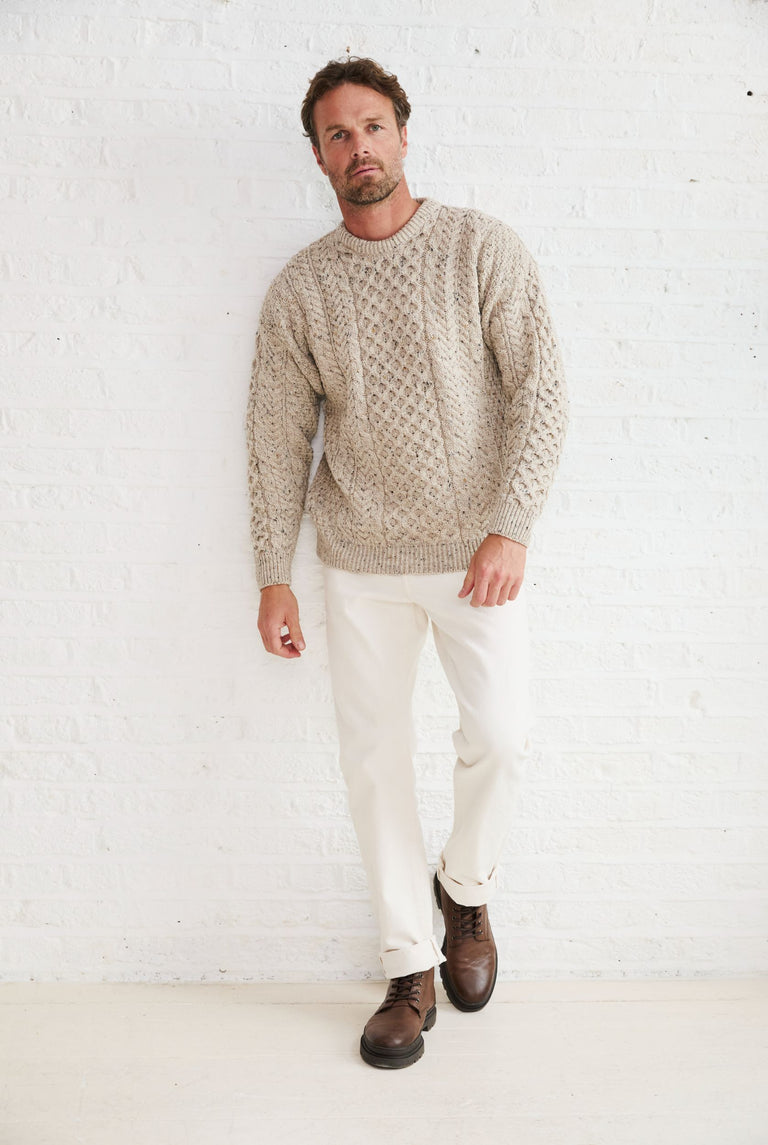 Inishbofin Mens Traditional Aran Sweater - Flecked Oat