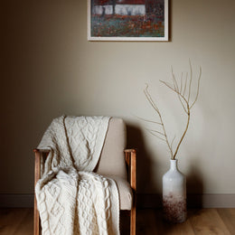 Dugort Honey, Diamond & Cable Aran Blanket - Cream
