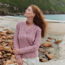 Tralee Ladies V-Neck Supersoft Merino Sweater - Pink