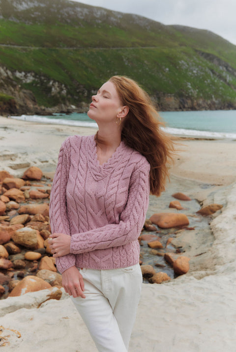 Tralee Damen-Pullover mit V-Ausschnitt, superweich, Merinowolle, Rosa 