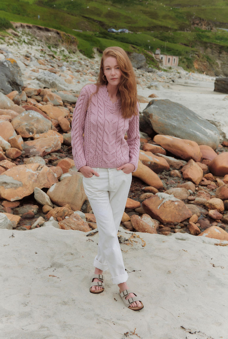 Tralee Damen-Pullover mit V-Ausschnitt, superweich, Merinowolle, Rosa 