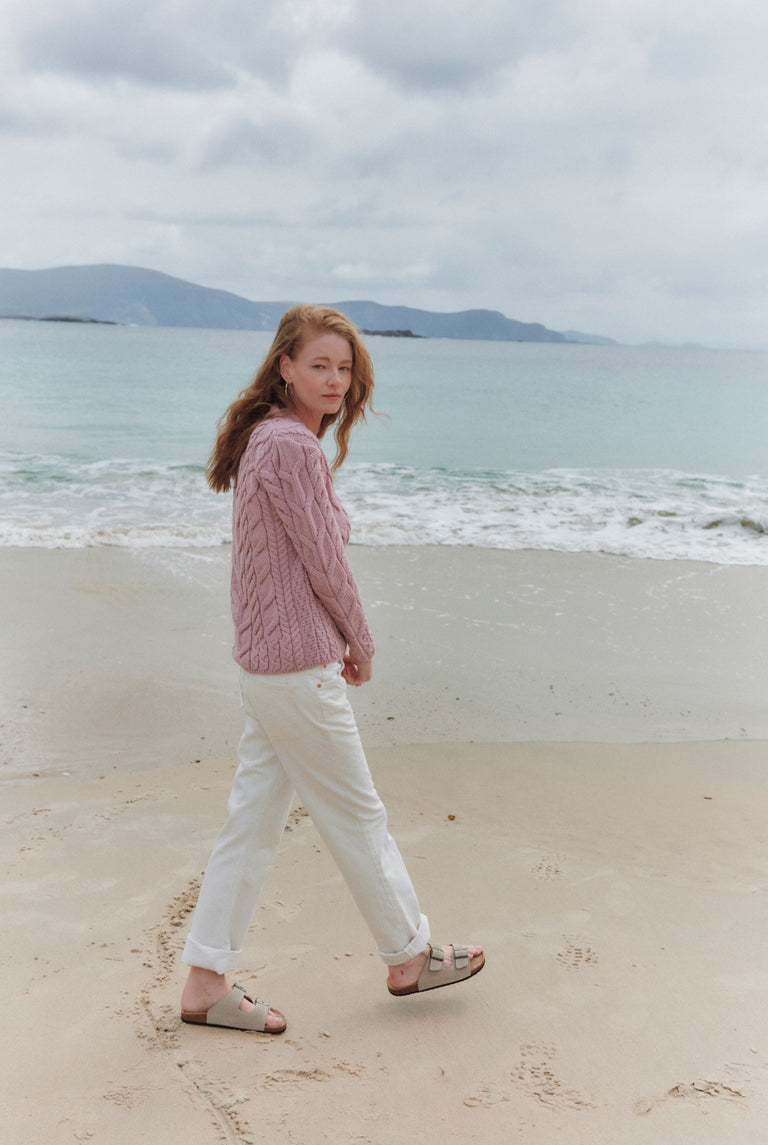 Tralee Damen-Pullover mit V-Ausschnitt, superweich, Merinowolle, Rosa 