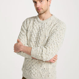 Moher Traditional Aran Sweater - Flecked Cream