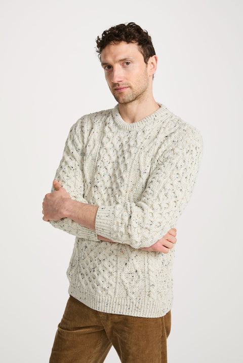 Moher Traditional Aran Sweater - Flecked Cream