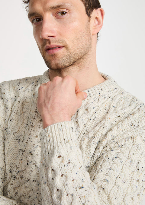 Moher Traditional Aran Sweater - Flecked Cream