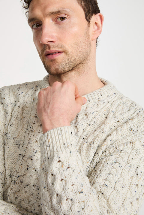 Moher Traditional Aran Sweater - Flecked Cream