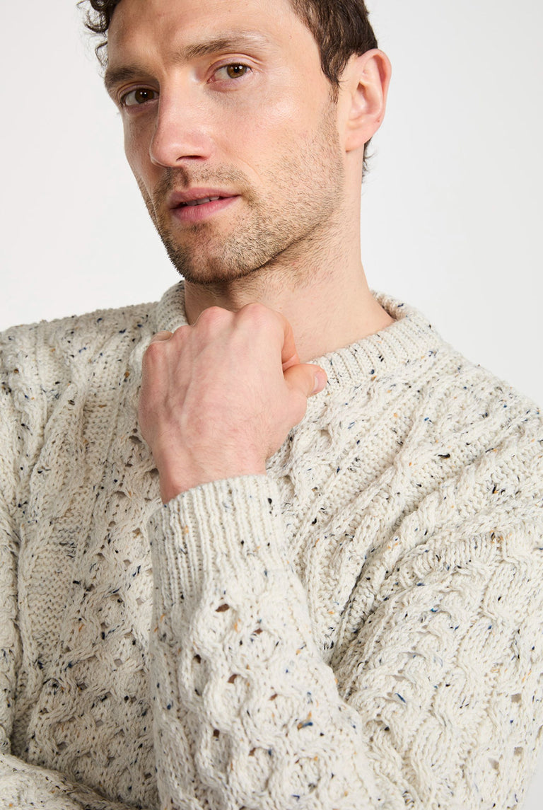Moher Traditional Aran Sweater - Flecked Cream