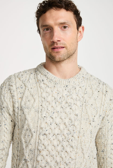 Moher Traditional Aran Sweater - Flecked Cream