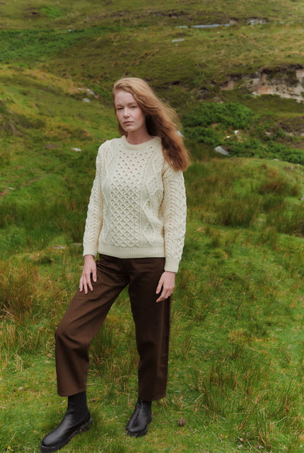 Moher Traditional Aran Sweater - Cream