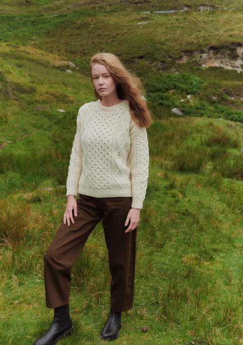 Pull Aran traditionnel pour homme Inishbofin - Avoine mouchetée