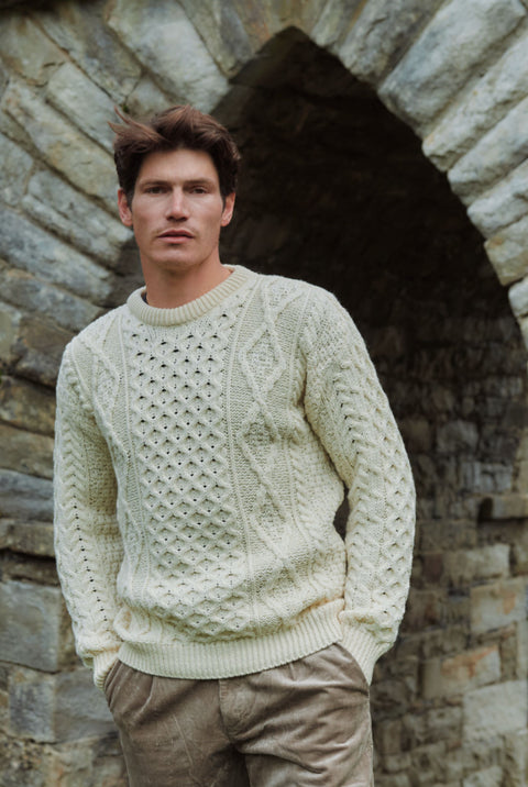 Moher Traditional Aran Sweater - Cream